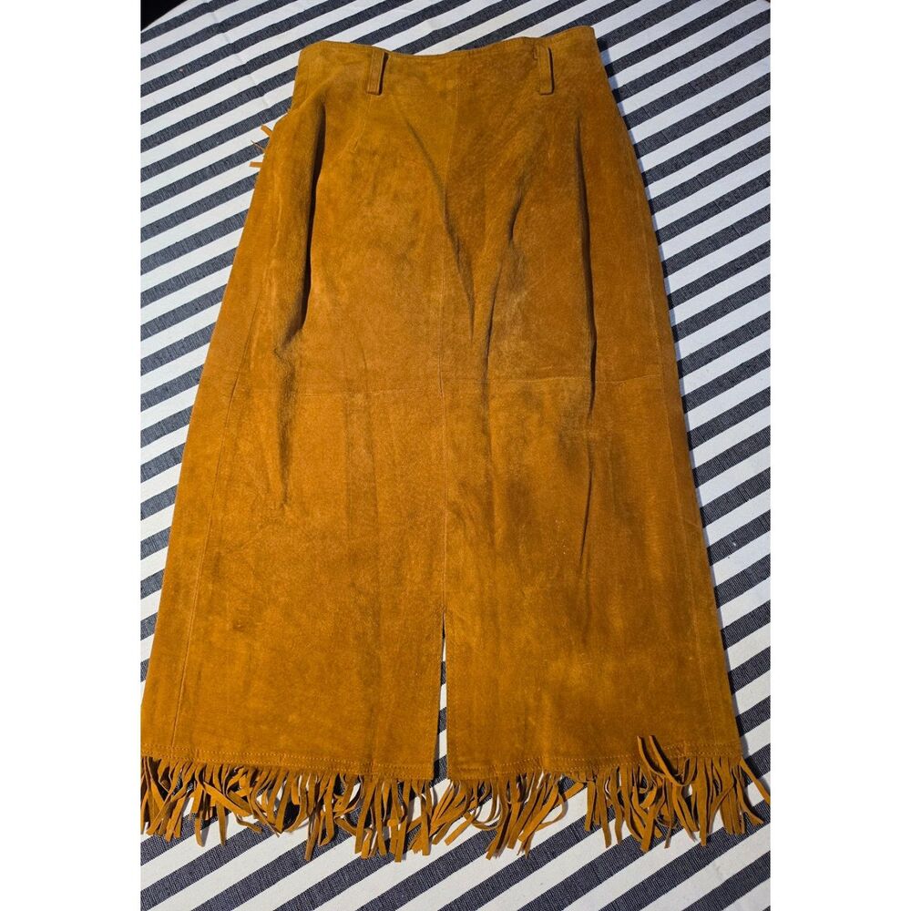 Cache Brown/Burnt Orange Vintage Suede Fringe Skirt Size 6 - Picture 4 of 5